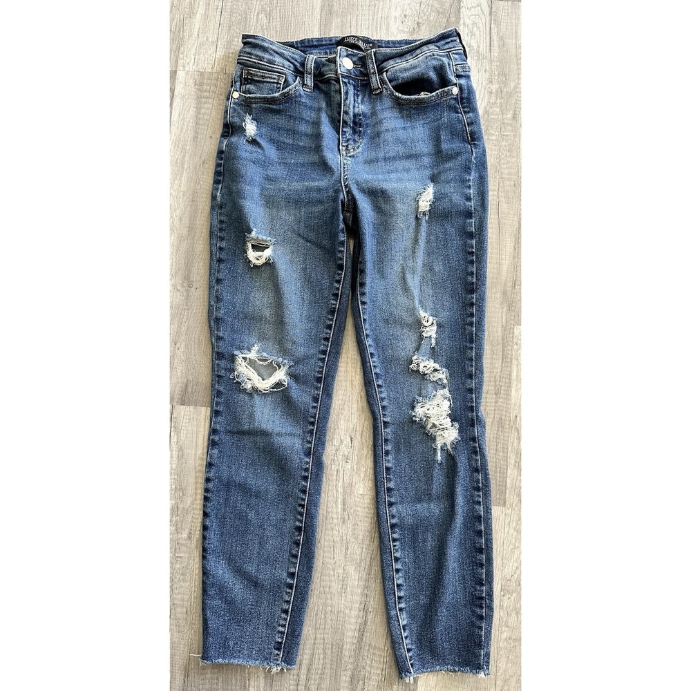 Judy Blue Relaxed Fit Jeans Womens Skinny‎ 3/26 Blue Distressed Stretch JB88135